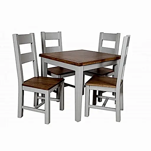 St.Ives French Grey & Oak Square Dining Table & 4 Matching Ladder Back Dining Chairs - The Furniture Mega Store