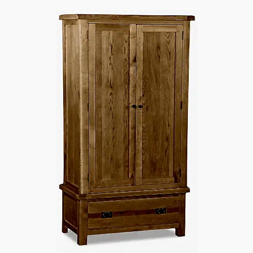 Sailsbury Solid Oak Gents Double Wardrobe 2 Doors & 1 Bottom Storage Drawer - The Furniture Mega Store 