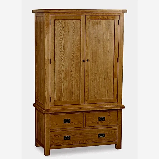 Sailsbury Solid Oak Gents Wardrobe 3 Doors & 3 Bottom Storage Drawers - The Furniture Mega Store 
