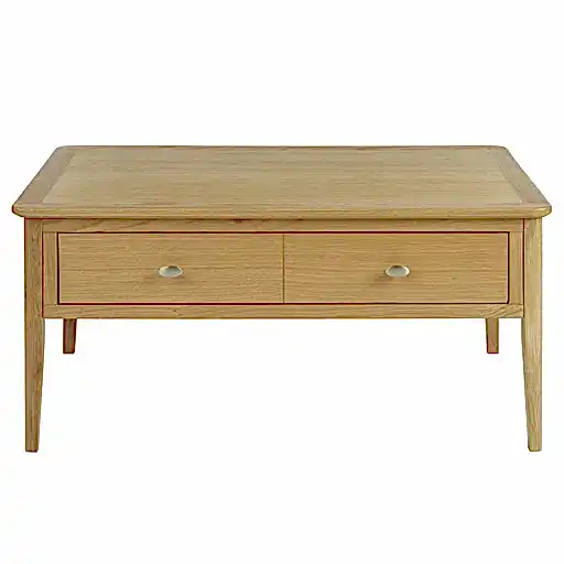Bath Oak Coffee Table, Storage with 2 Drawers - The Furniture Mega Store 