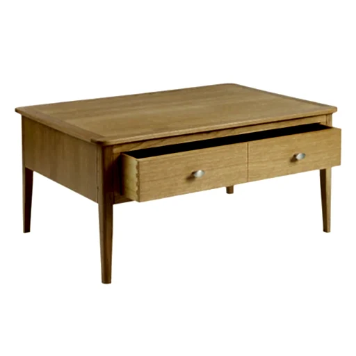 Bath Oak Coffee Table, Storage with 2 Drawers - The Furniture Mega Store 