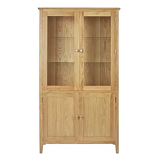 Bath Oak 2 Door Display Cabinet with Glass Shelves - The Furniture Mega Store 