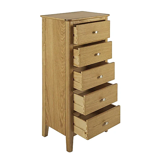 Bath Oak 5 Drawers Tallboy Chest - The Furniture Mega Store