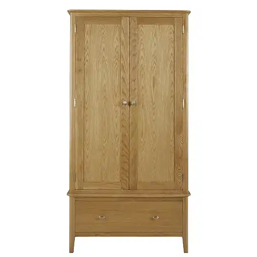 Bath Oak Gents Double Wardrobe - 2 Doors & 1 Bottom Storage Drawer - The Furniture Mega Store