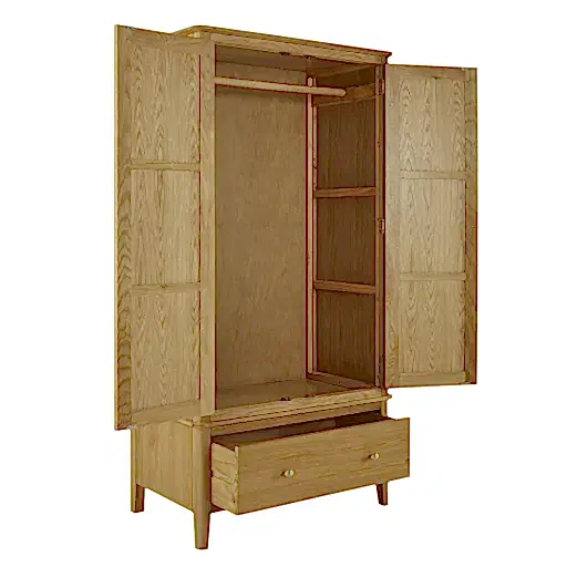 Bath Oak Gents Double Wardrobe - 2 Doors & 1 Bottom Storage Drawer - The Furniture Mega Store