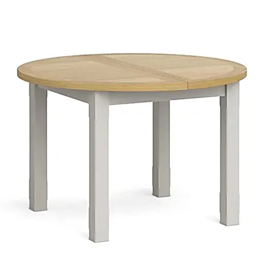 Country Grey and Oak Round To Oval Extendable Dining Table, 120cm-150cm - The Furniture Mega Store