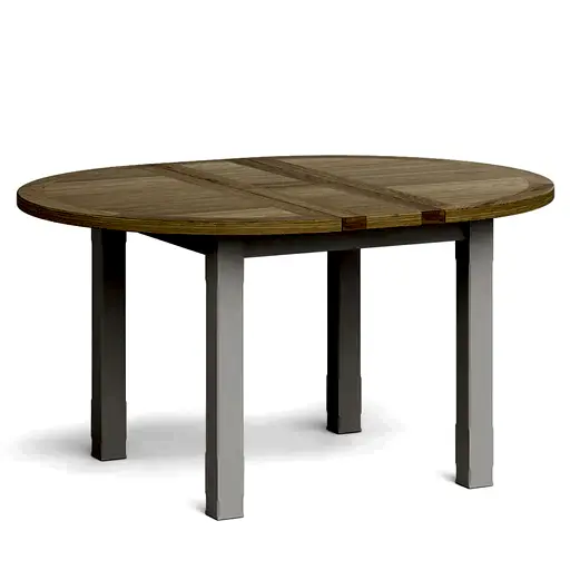 Country Grey and Oak Round To Oval Extendable Dining Table, 120cm-150cm - The Furniture Mega Store