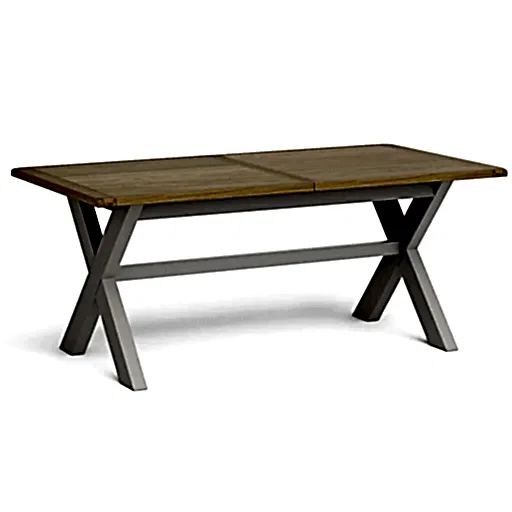 Country Grey and Oak Cross Leg Extendable Dining Table, 190cm-250cm - The Furniture Mega Store