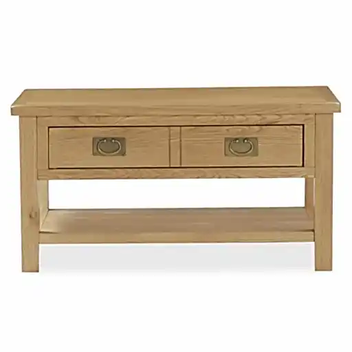 Addison Lite Natural Oak Coffee Table, Storage with 2 Drawers - The Furniture Mega Store 