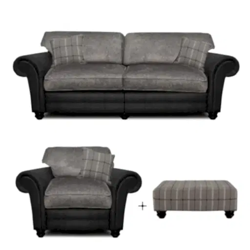 Darwin 4 Seater Sofa, Armchair & Designer Footstool Set - Classic Back - The Furniture Mega Store