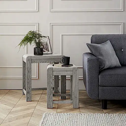 Flora Grey Washed Oak Nest of Table - The Furniture Mega Store 