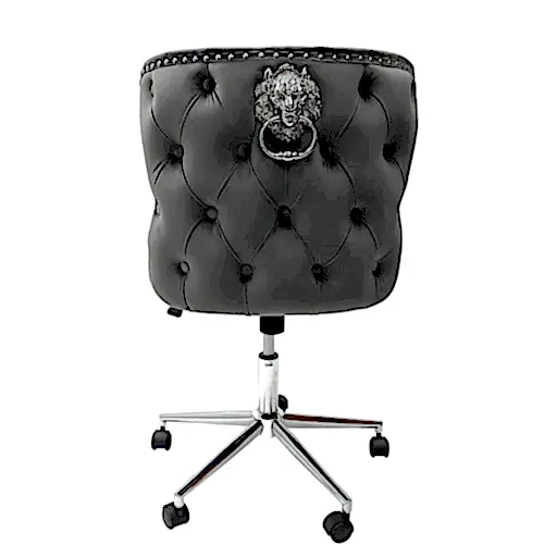 Valentino Grey Velvet - Lion Knocker Back Tufted Office Chair - The Furniture Mega Store 