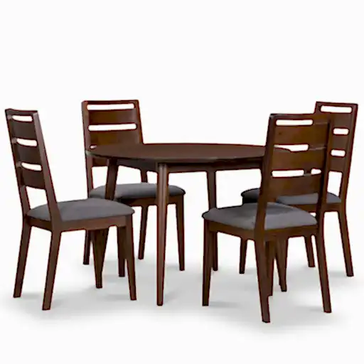 Strand Walnut Round Dining Table 110cm & 4 Walnut Ladder Back Dining Chairs - The Furniture Mega Store