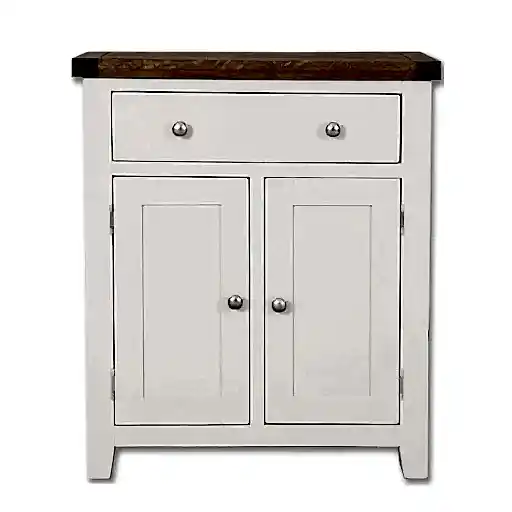 St.Ives White Painted & Oak 2 Door 1 Drawer Hall Cabinet - The Furniture Mega Store 