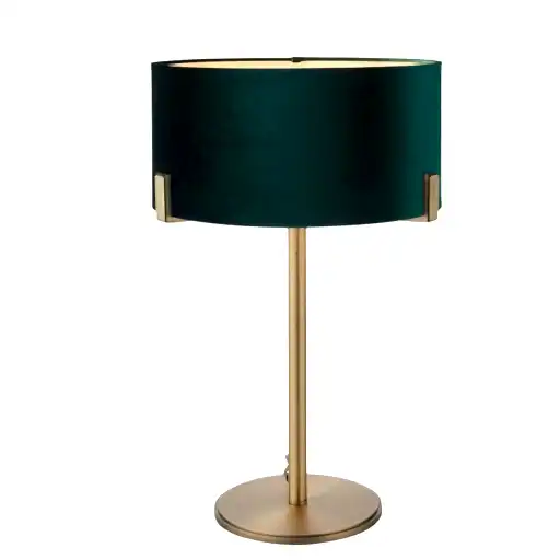 Highfield Table Lamp - Brass & Emerald Velvet Shade - The Furniture Mega Store 