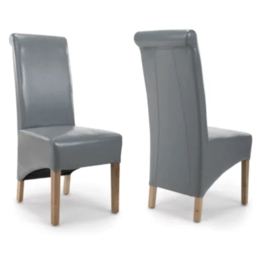Krista Roll Back Grey Leather Dining Chairs - Set Of 2 - The Furniture Mega Store 