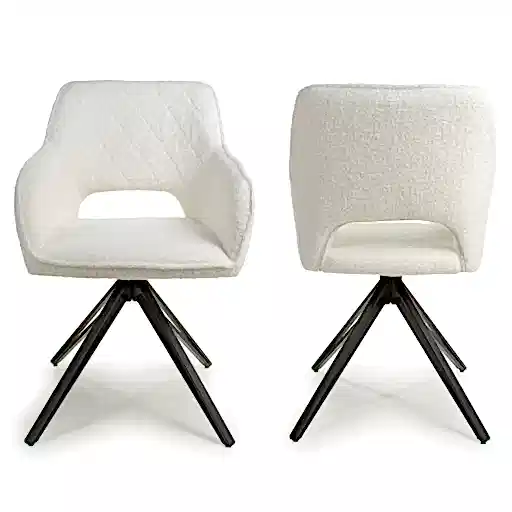 White Boucle Swivel Base Dining Chairs - Sold In Pairs - The Furniture Mega Store
