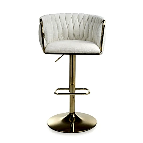 Bellaire Cream Textured Chenille & Gold Bar Stool - The Furniture Mega Store 