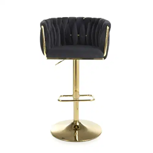 Bellaire Black Brushed Velvet & Gold Bar Stool - The Furniture Mega Store 