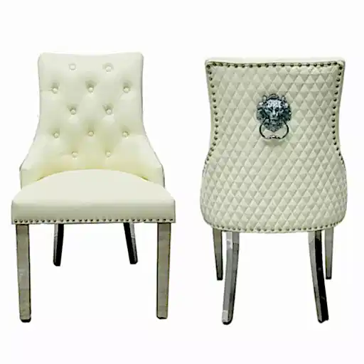 Majestic Cream Faux Leather Dining Chairs - Sold In Pairs - The Furniture Mega Store 