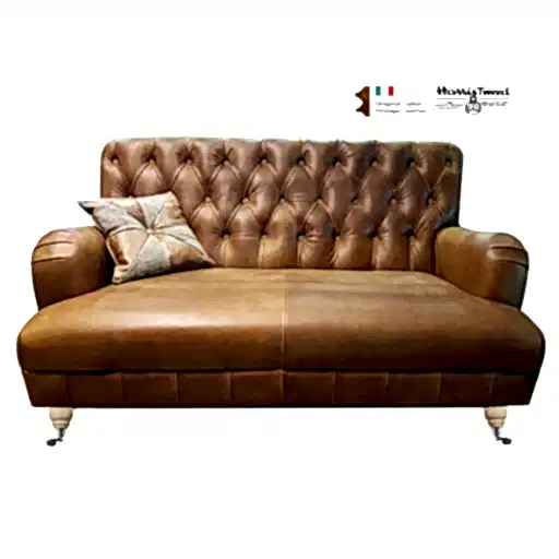 James Aniline Leather & Harris Tweed Buttoned Back Sofa & Armchair Collection - The Furniture Mega Store