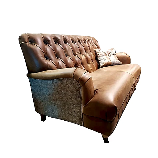 James Aniline Leather & Harris Tweed Buttoned Back Sofa & Armchair Collection - The Furniture Mega Store