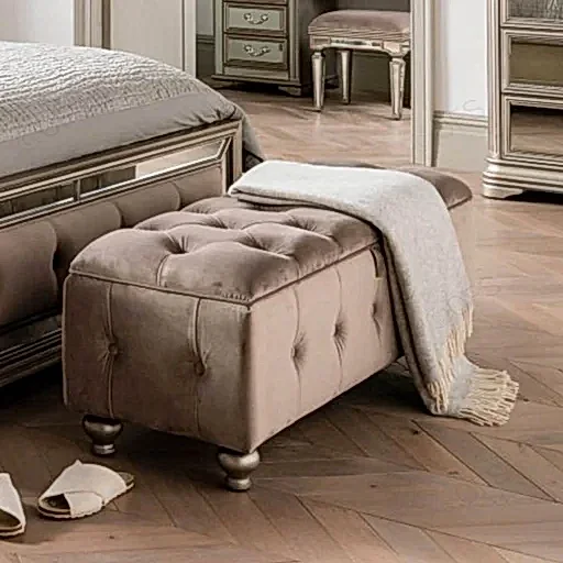 Jessica Taupe Velvet Storage Ottoman - The Furniture Mega Store