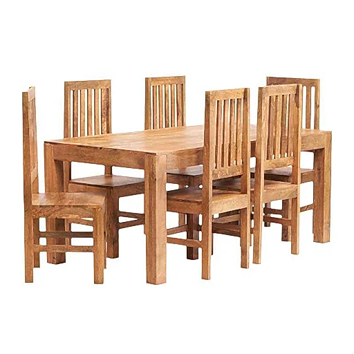 Maya Light Mango Wood 6ft Dining Table & 6 Chairs - Set - The Furniture Mega Store 