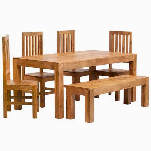 Maya Light Mango Wood 6ft Dining Table, Dining Bench & 4 Chairs - Set - The Furniture Mega Store