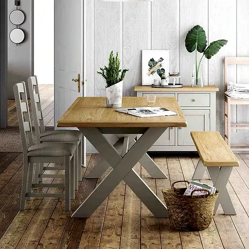 Country Grey and Oak Collection Ladder Back Dining Chairs - Sold In Pairs - The Furniture Mega Store