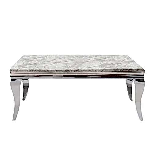 Louis 1.8 Grey Marble & Polished Steel Dining Table - The Furniture Mega Store 