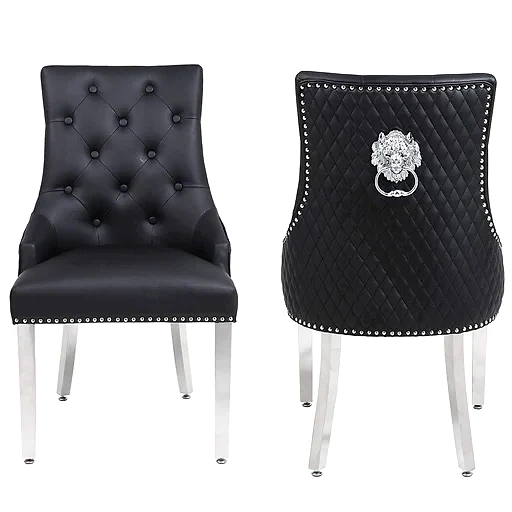 Majestic Midnight Black Faux Leather Dining Chairs - Sold In Pairs - The Furniture Mega Store