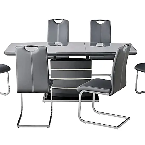 Mabel Grey Extendable Dining Table & 6 Mabel Grey Dining Chairs Set - The Furniture Mega Store
