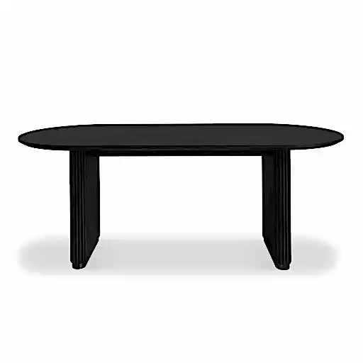 Miles Charcoal Fluted Mango Double Pedestal Curved Dining Table 200cm - The Furniture Mega Store