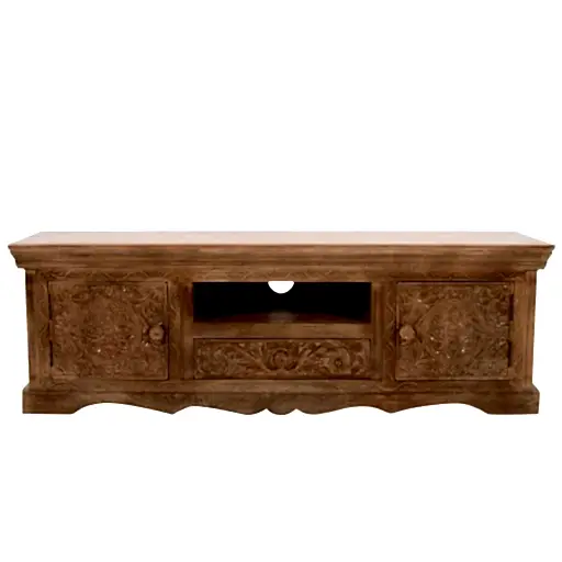 Carved Mango Wood Large TV Cabinet - 140cm - The Furniture Mega Store 