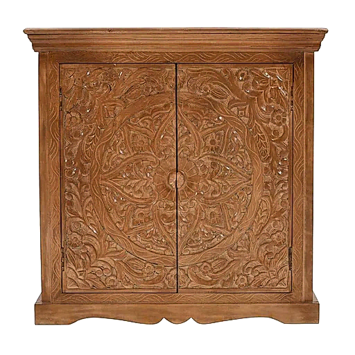 Carved Mango Wood 2 Door Sideboard - 85cm - The Furniture Mega Store 