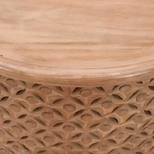 Carved Mango Wood Round Coffee Table - 70cm - The Furniture Mega Store 