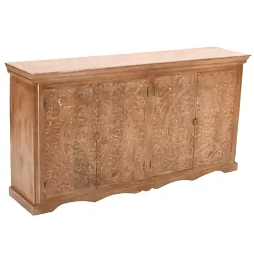 Carved Mango Wood Large 4 Door Sideboard - 175cm - The Furniture Mega Store 