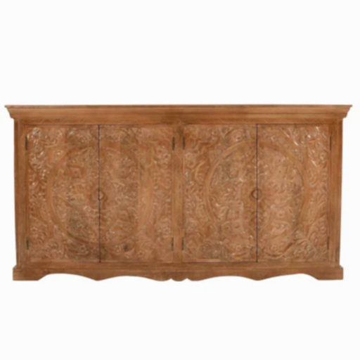 Carved Mango Wood Large 4 Door Sideboard - 175cm - The Furniture Mega Store 