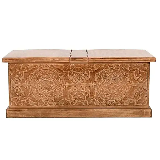 Carved Mango Wood Storage Chest - Blanket Box - The Furniture Mega Store