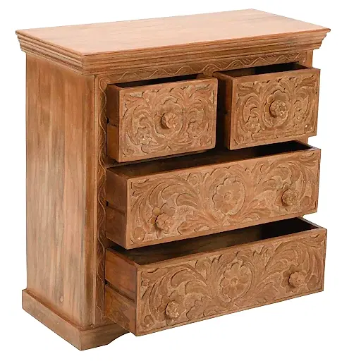 Carved Mango Wood 2 Over 2 Chest Of Drawers - The Furniture Mega Store 