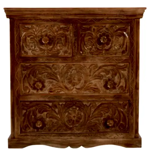 Carved Mango Wood 2 Over 2 Chest Of Drawers - The Furniture Mega Store 