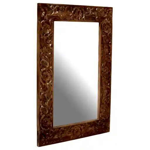 Carved Mango Wood Large Wall Mirror - 90cm - The Furniture Mega Store 