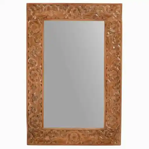 Carved Mango Wood Large Wall Mirror - 90cm - The Furniture Mega Store 
