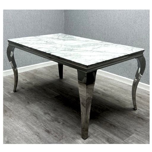 Louis 1.2 Grey Marble & Polished Steel Dining Table - The Furniture Mega Store 