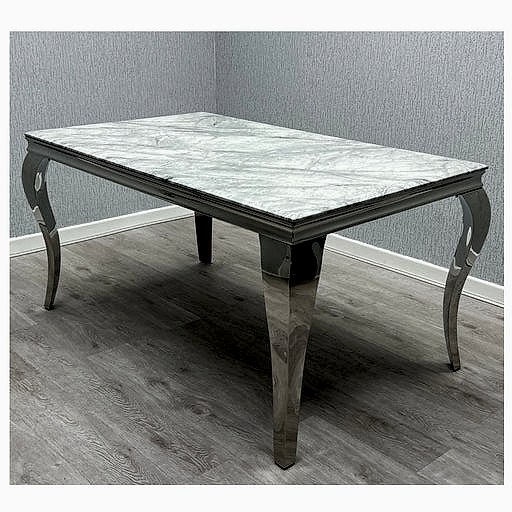 Louis 1.8 Grey Marble & Polished Steel Dining Table - The Furniture Mega Store 
