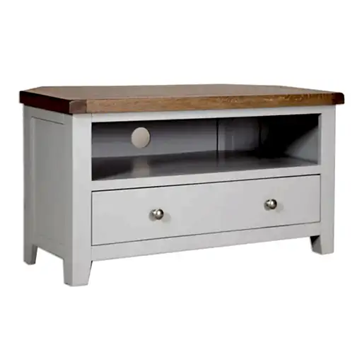 St.Ives French Grey & Oak 1 Drawer Corner TV Cabinet - The Furniture Mega Store 