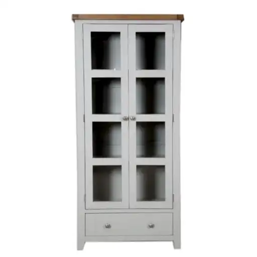 St.Ives French Grey & Oak 2 Door Glazed Display Cabinet - The Furniture Mega Store 