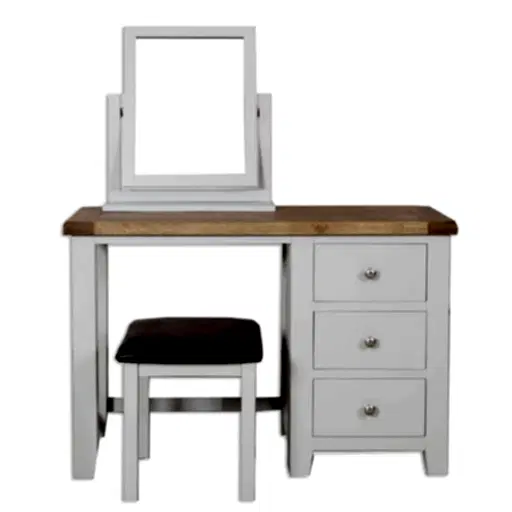 St.Ives French Grey & Oak Dressing Table + Stool + Mirror - The Furniture Mega Store 