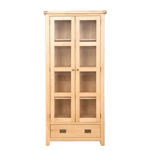 Wiltshire Natural Oak 2 Door 1 Drawer Glazed Display Cabinet - The Furniture Mega Store 